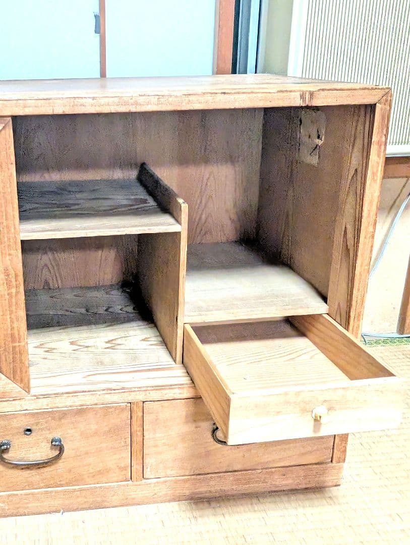 【直接引取可】昭和レトロ 桐の茶箪笥 持ち手付 飾り棚 アンティーク 八千代市