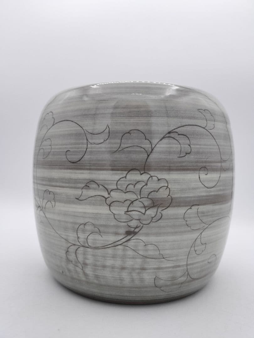 c655 水指 現川焼 唐草文様 武村利左衛門 木箱 茶道具 古物