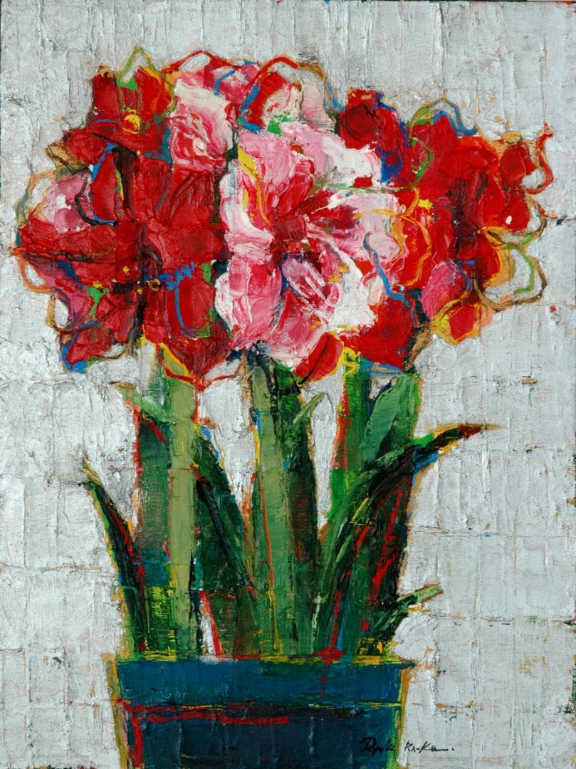 油絵 菅家令子 絵 絵画 インテリア 額付(白) uF6-111002 花