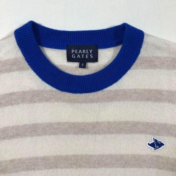 パーリーゲイツ カシミア100% ニット アイボリー ボーダー サイズ5