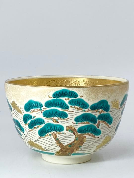 【上山善峰】松島 金砂子 茶碗　桐共箱    栞　紙外箱　底部在銘　茶道具