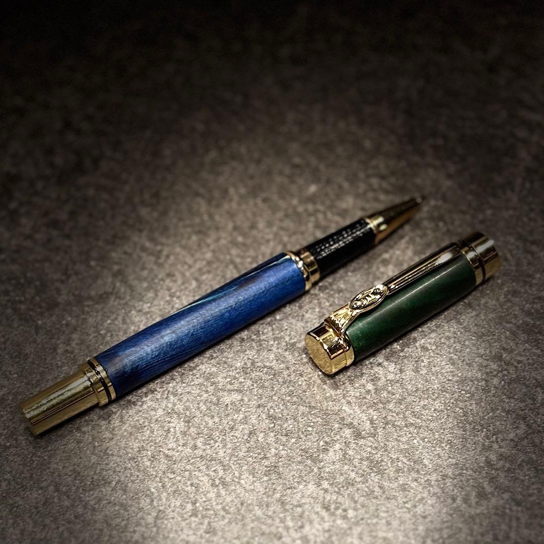 世界で１本だけのスタビライズドウッド・ボールペン　グリーン＆ブルー