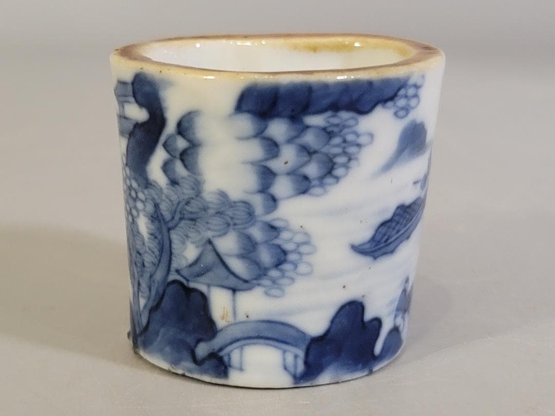 茶道具 青花 山水紋 嘉慶年製 款 蓋置 DT336