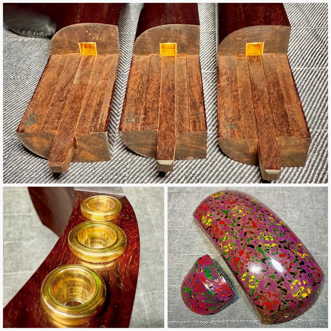 【新春丙午】極上 津軽三味線 金細 綾杉胴 超重量 虎縮杢 超美品 糸巻 太棹