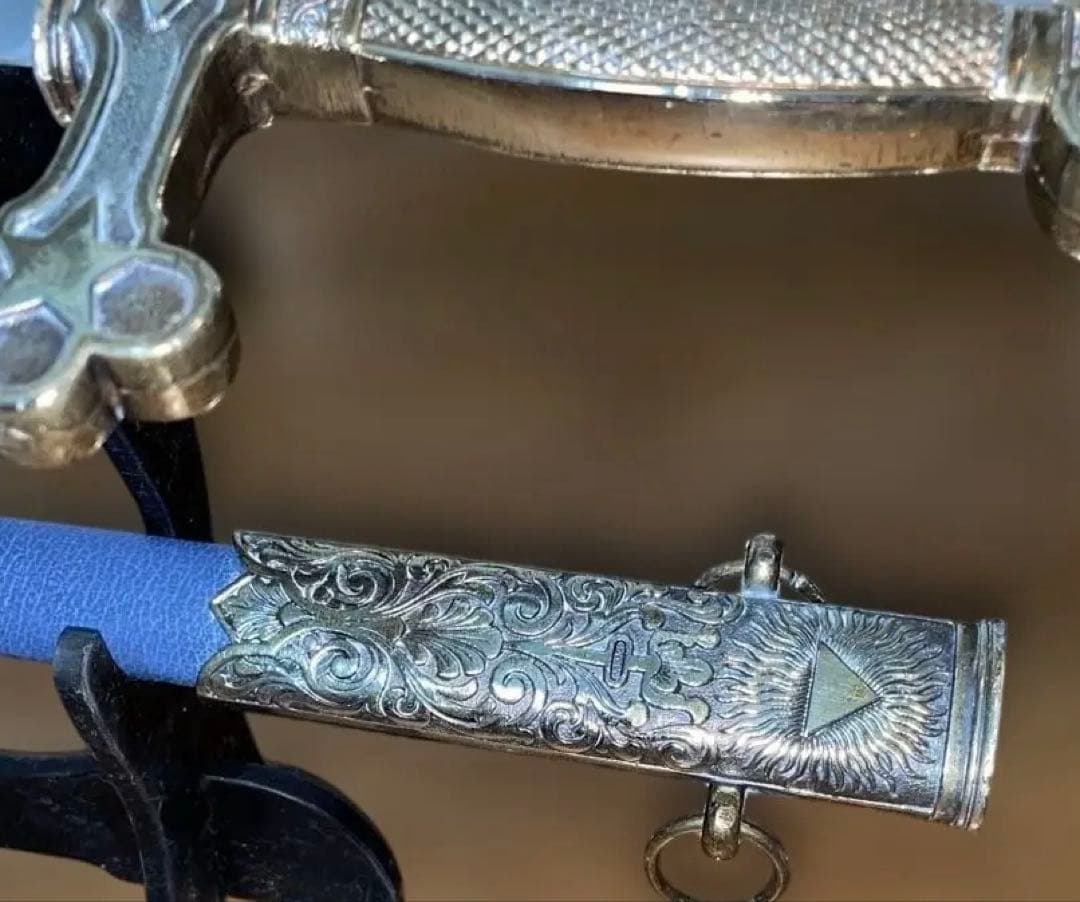 【儀礼用ロングソード】青のメイソン装飾剣／フリーメイソン象徴入り／撮影・装飾用