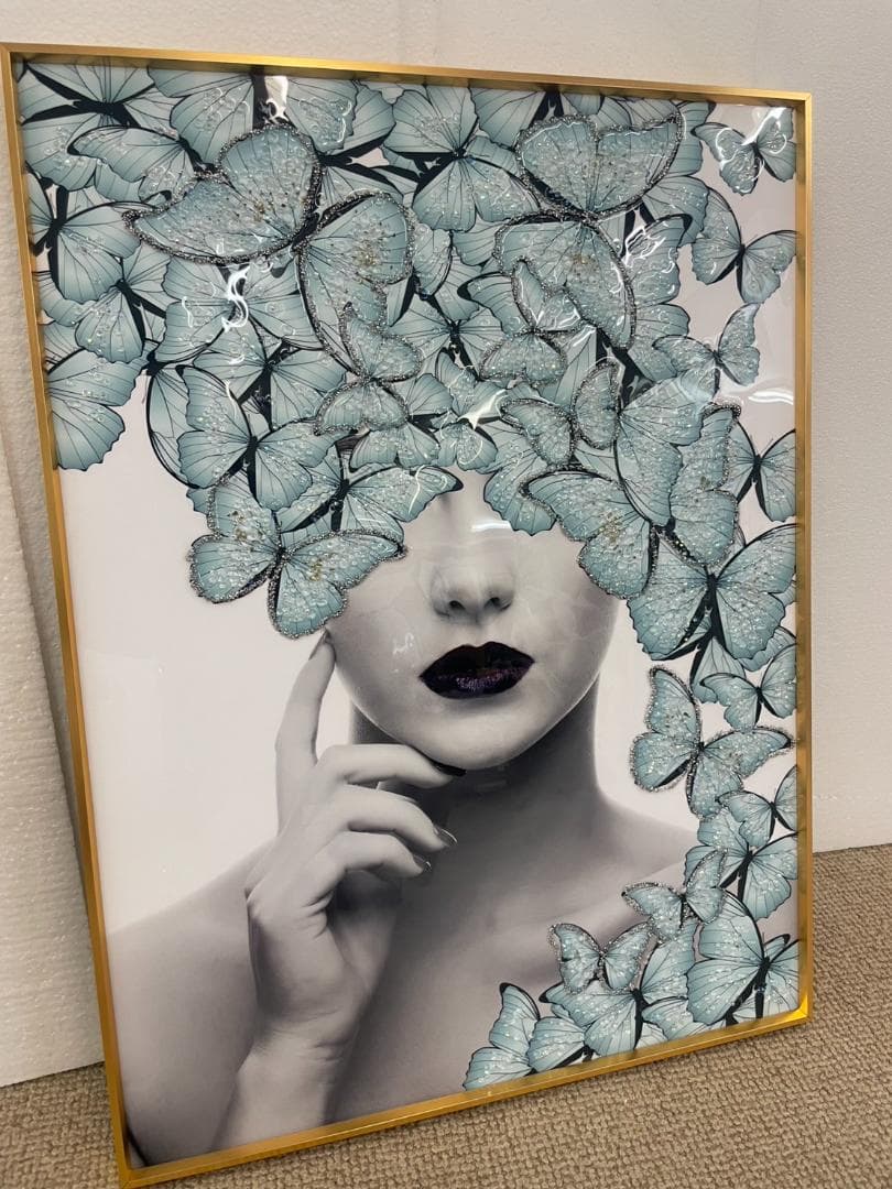 水晶絵　アートパネル　クリスタル　立体　絵画　アート　フラワー　Lady　女性