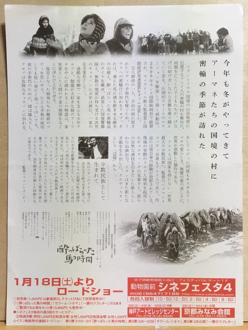 バフマン・ゴバディ『酔っぱらった馬の時間』('00イラン) DVD＋フライヤー