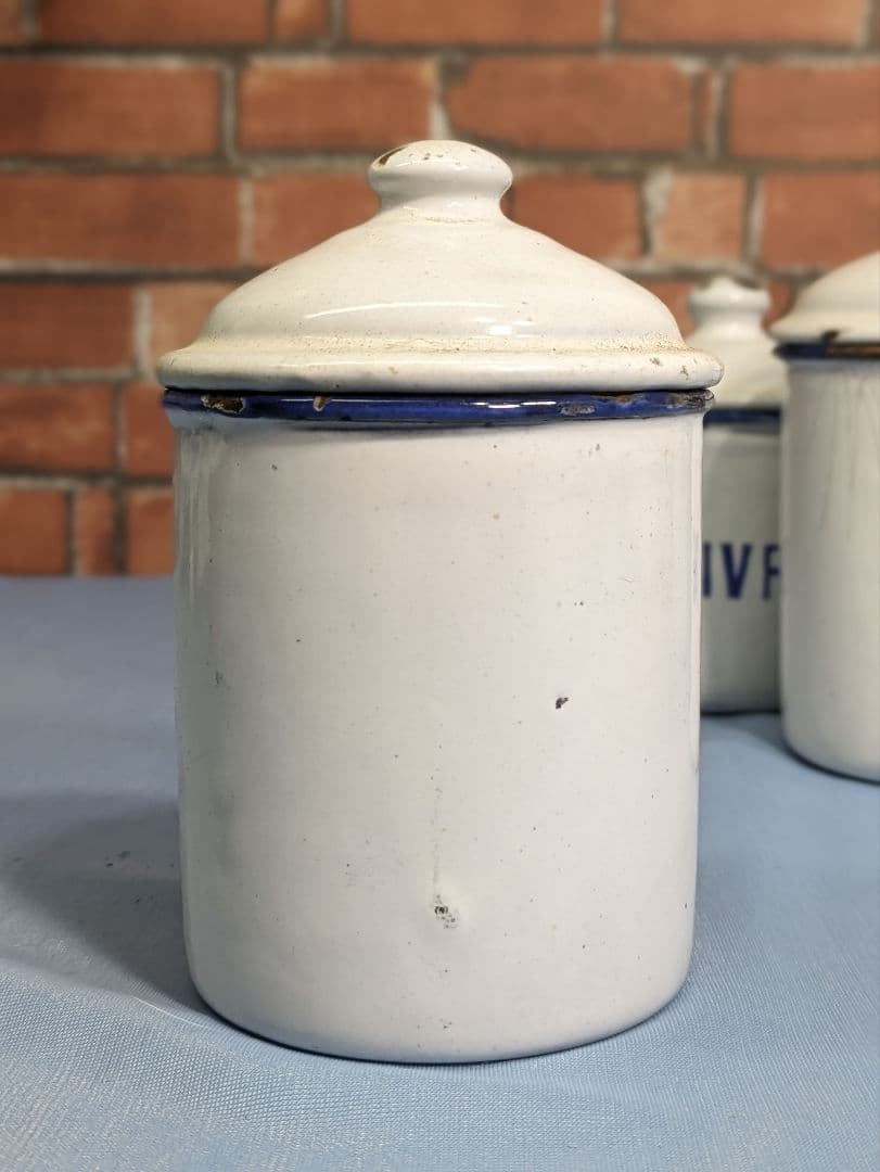 フランス アンティーク ホーロー キャニスター お茶 スパイス コショウ 小3点