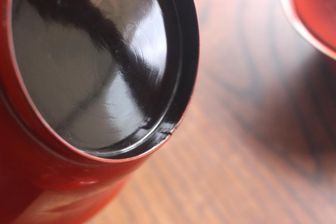 傷あり！時代金縁朱漆に優美な松鶴亀沈金の映える大椀2点（検輪島塗沈金椀雑煮椀