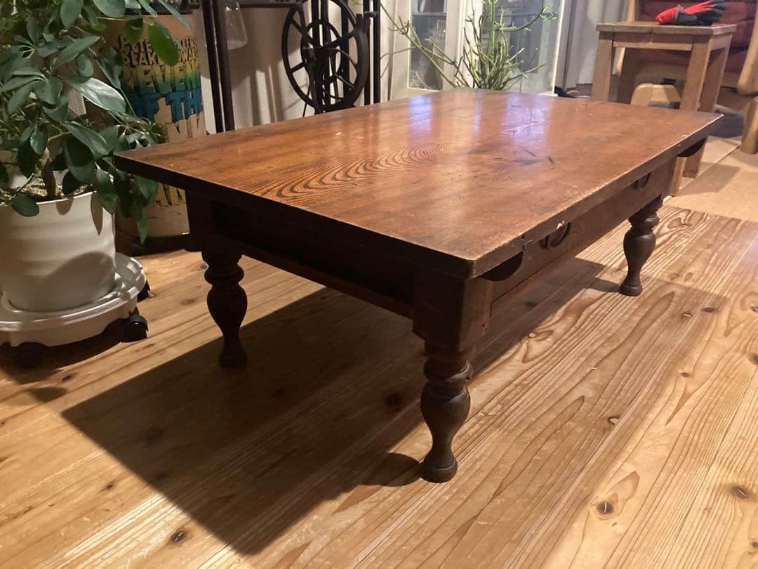 昭和レトロ　ろくろ脚木製文机　ローテーブル　18