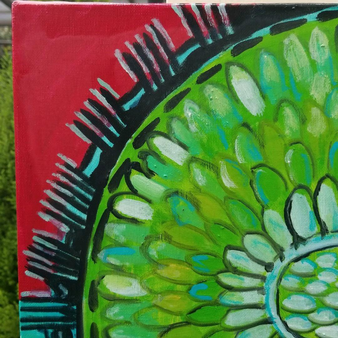 油絵　あらんぼん　小さな植物の中心部の世界　ボタニカルアート　ポップアート