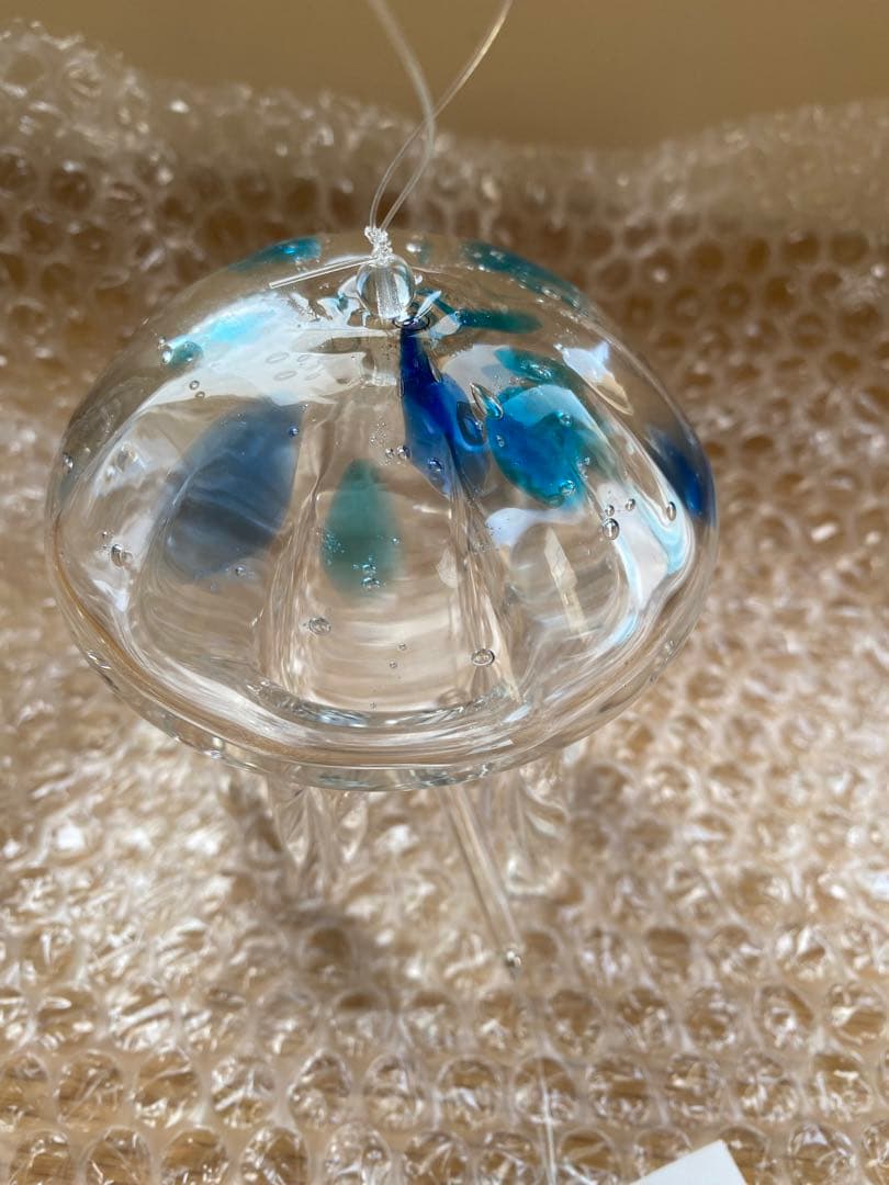 新品　くらげ風鈴　クリアブルー　ガラス細工 タクグラス クラゲ風鈴