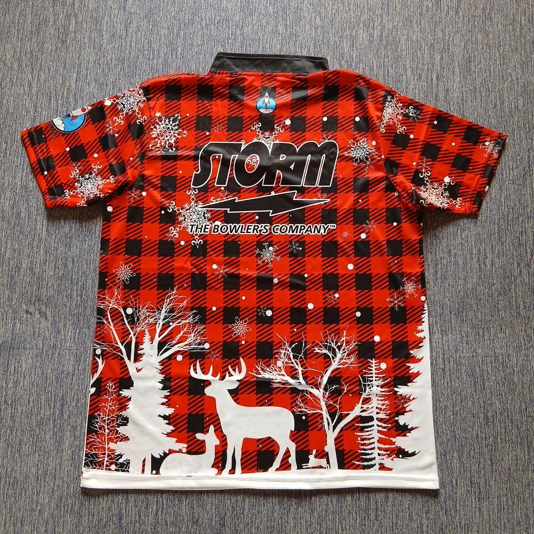 ✨新品✨ボウリングウェア　日本サイズL　ストーム　レッド　チェック　雪　トナカイ