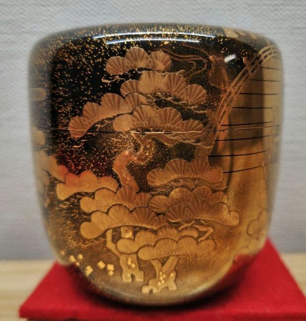 送料込【逢絢亭】茶道具 大棗 加賀塗 住吉蒔絵 内梨地 木製 芝野紫光 共箱入り