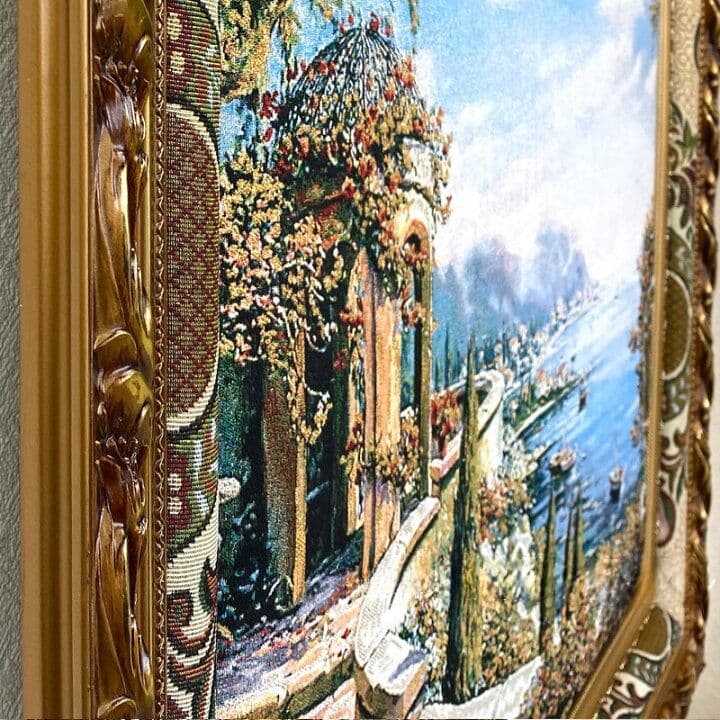 絵画　風景画　フランス・ゴブラン織り使用　良質キャンバス　豪華　金枠　額絵