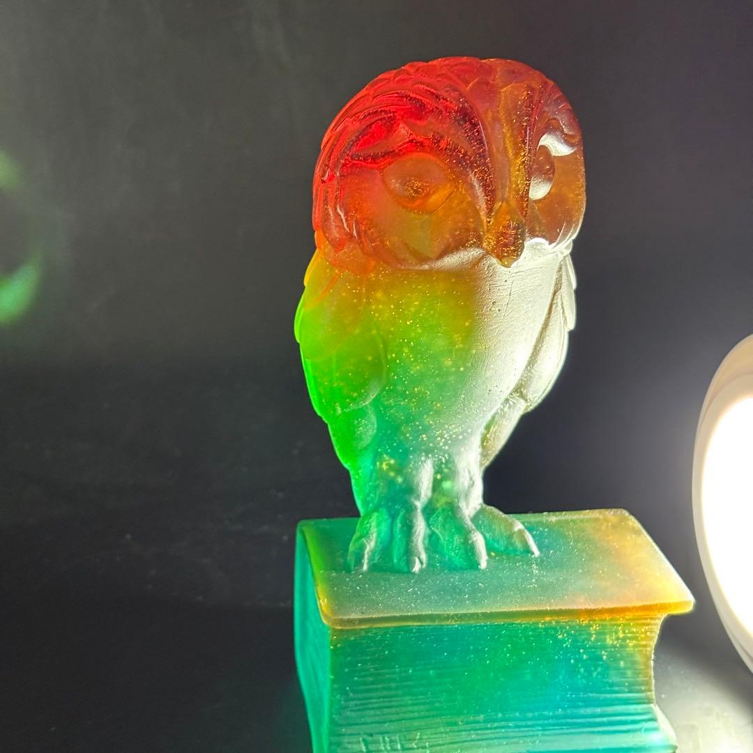 フクロウ 置物 クリスタルガラス ドームフランス オブジェ パートドヴェール