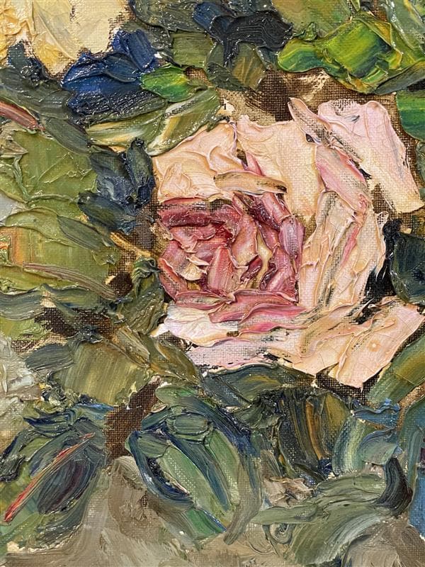 「真作」岡部忠之『薔薇 』静物画　油彩画　額装　サイン有り　10号