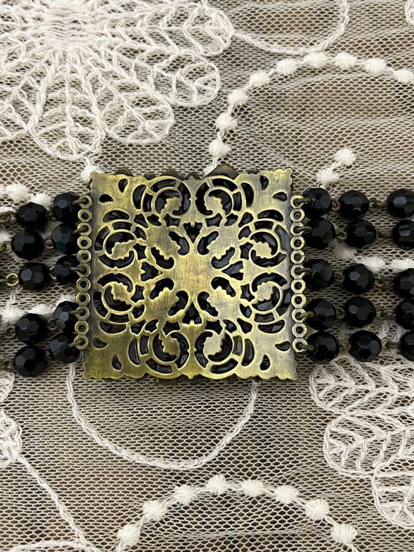 ヴィンテージ　スカル　黒ビーズ5連ブレスレット　ゴージャス 一点物