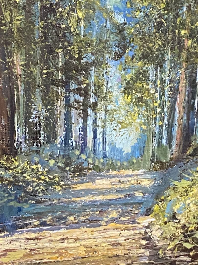 油彩画　【沖津信也】　【道】　日光杉並木　F6号　リアリズム肉筆　油絵　山形県