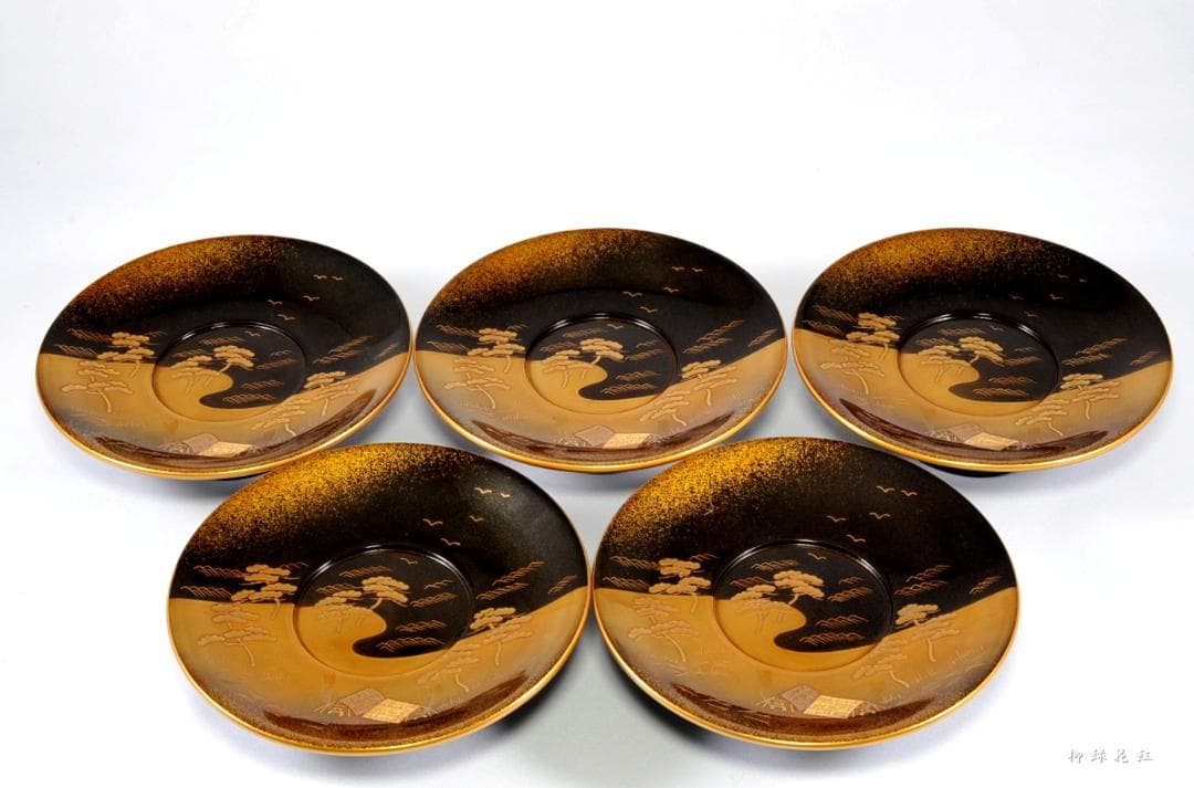 堂畑勝峯 輪島塗 塩釜蒔絵 茶托・銘々皿 五 共箱