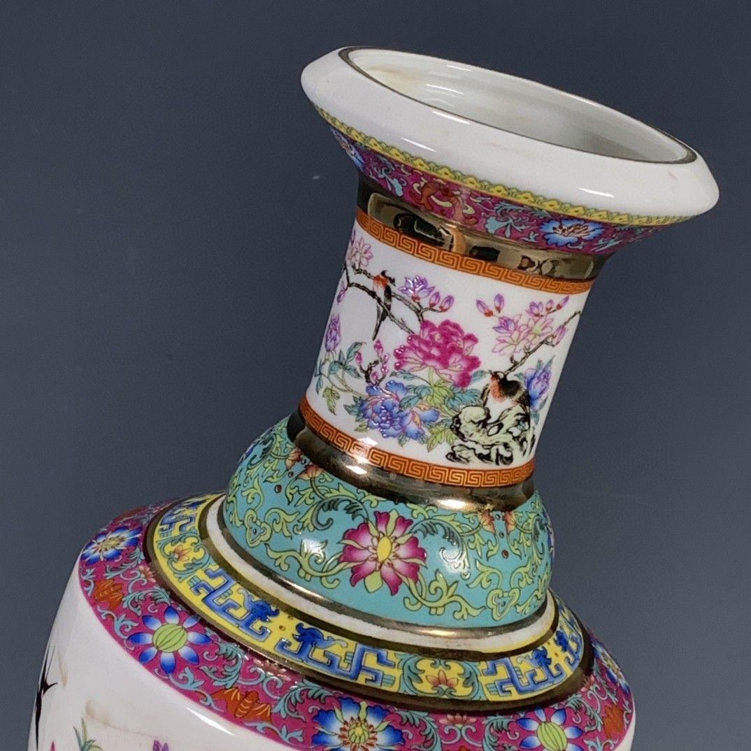 清代乾隆粉彩花鳥花瓶 景徳鎮 陶磁器 装飾品 現代工芸品美術品 置物