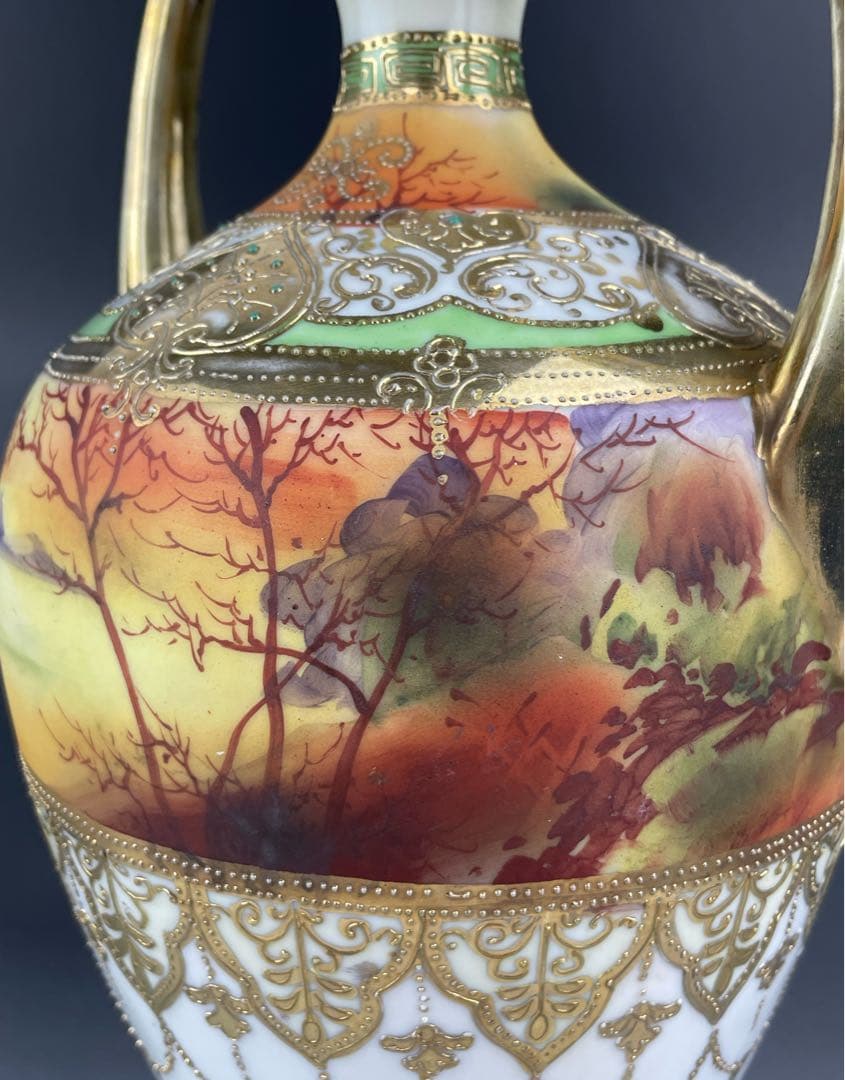 【希少】オールドノリタケ ２６．８㎝ ガレ風夕景紋 アールヌーボー 花瓶