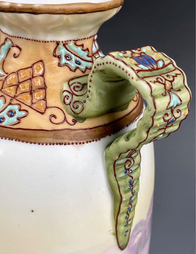 【美品】オールドノリタケ 約２５cm 薔薇紋 エナメル盛り 花瓶 アールヌーボー