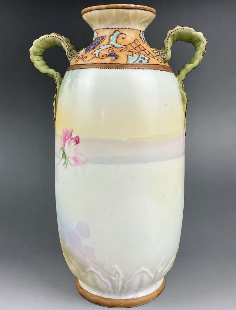 【美品】オールドノリタケ 約２５cm 薔薇紋 エナメル盛り 花瓶 アールヌーボー
