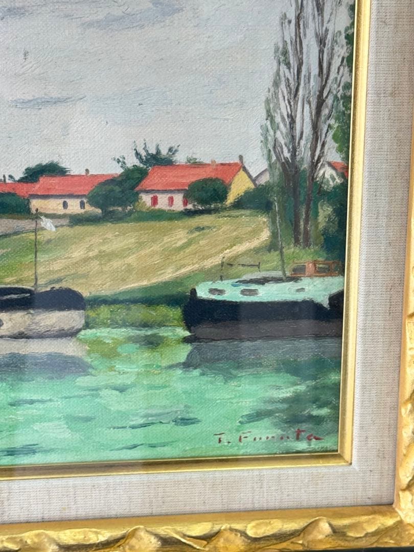 古田 帯川 『セーヌ川畔』 3号 梅田画廊 絵画 油彩 洋画