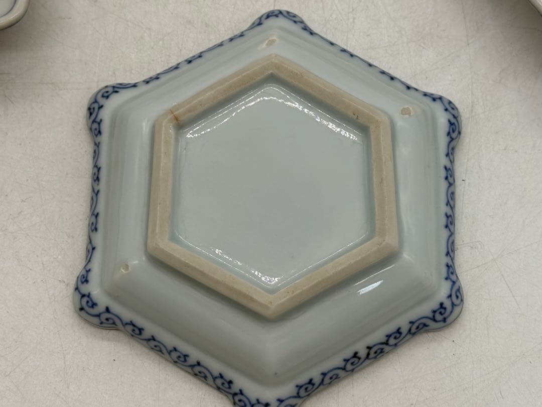 古染　染付山水人物紋角皿5点　古渡　送料込み251108