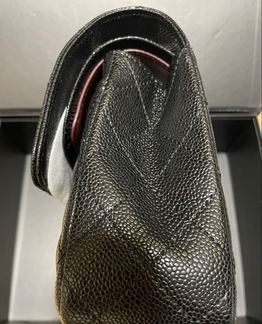 CHANEL ダブルチェーン　フラップ　キャビアスキンシルバー