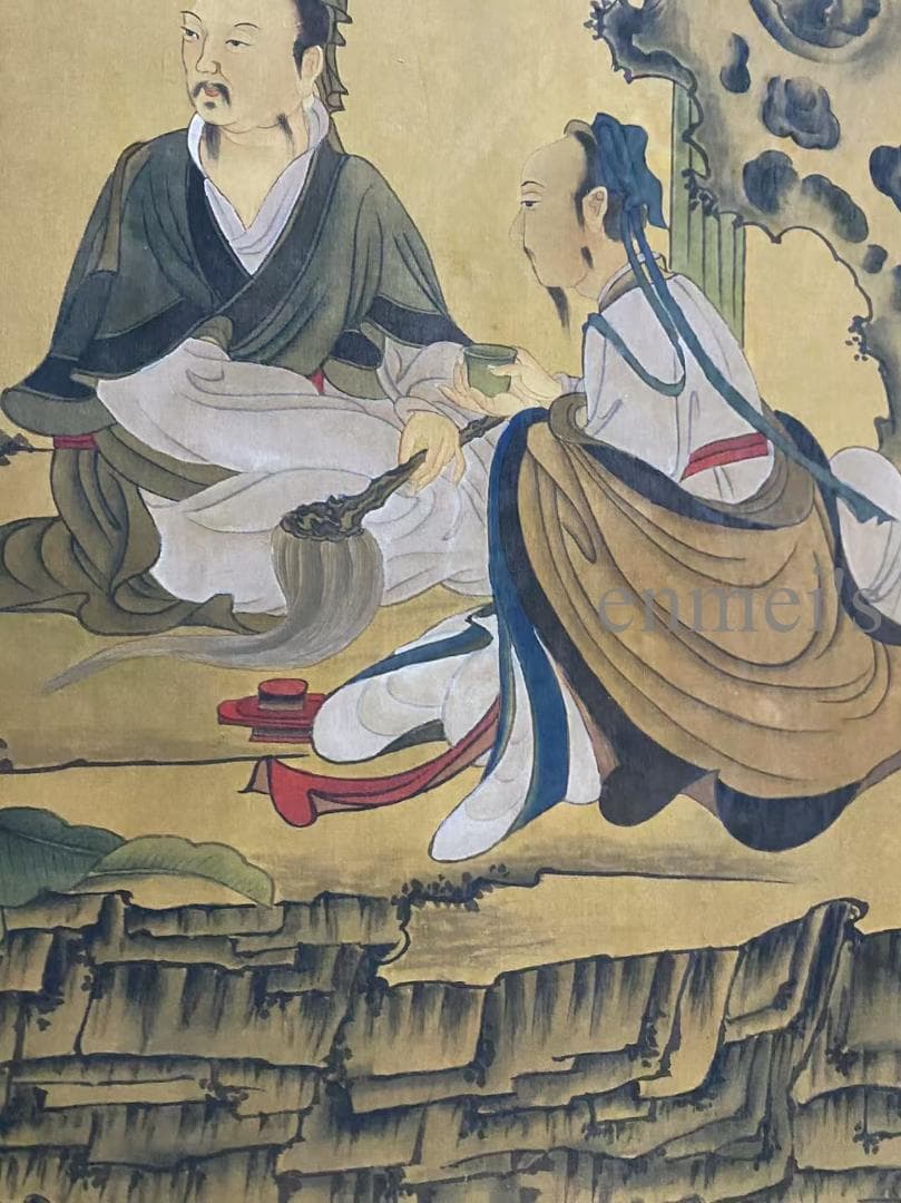 中国古美術 五代 周文矩款 人物図 掛軸 絹布 唐物 古画 書画 名家筆 水彩画