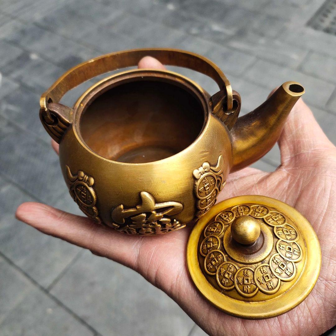 銅器 招財進宝 急須 茶道具 工芸品 美術品 置物