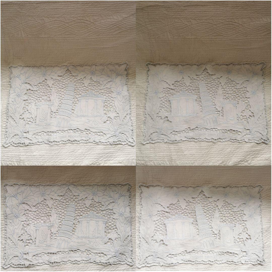 アンティークレース刺繍クロス ピサの斜塔 大聖堂 ミュージアムピース美術館所蔵級