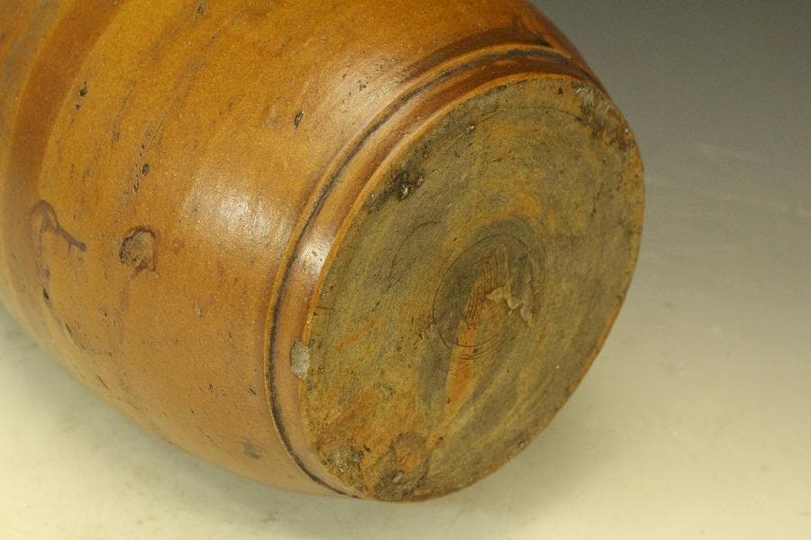 古瀬戸 櫛目 鉄釉 瓶 φ35.3cm 花沓 印(A318)