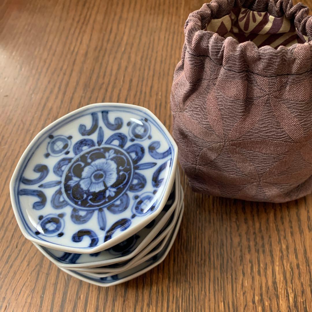 九谷焼⭐️八角形小皿5枚組⭐️仕覆付⭐️蔵保管