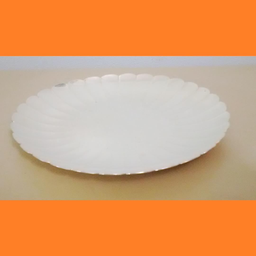 純銀製 山崎謹製 Silver刻印 時代物 菓子皿 古玩 菊皿 山崎商店