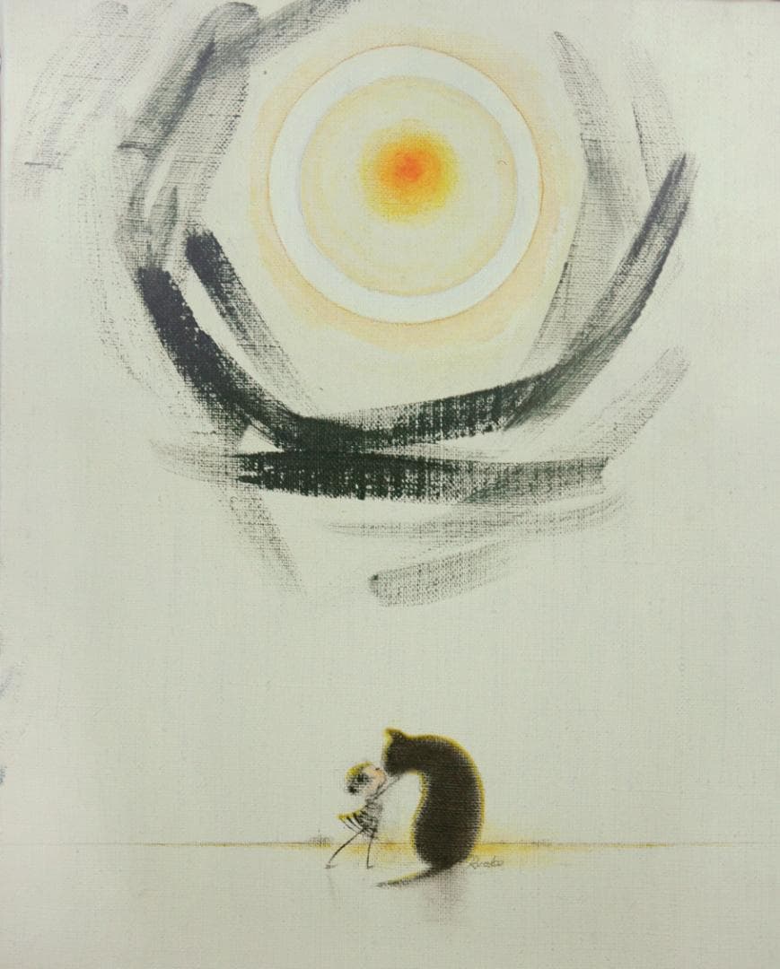 油絵 菅家令子 絵 絵画インテリア額付(銀) F3-092018 子犬子猫女の子