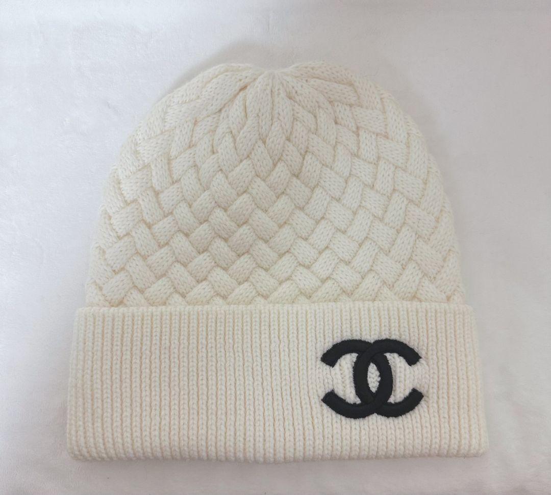 編み込みニット帽 ホワイト フリーサイズ