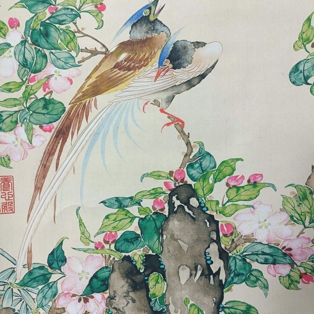 唐寅 花鳥図 三尺中堂 掛け軸　中国絵画　宣紙