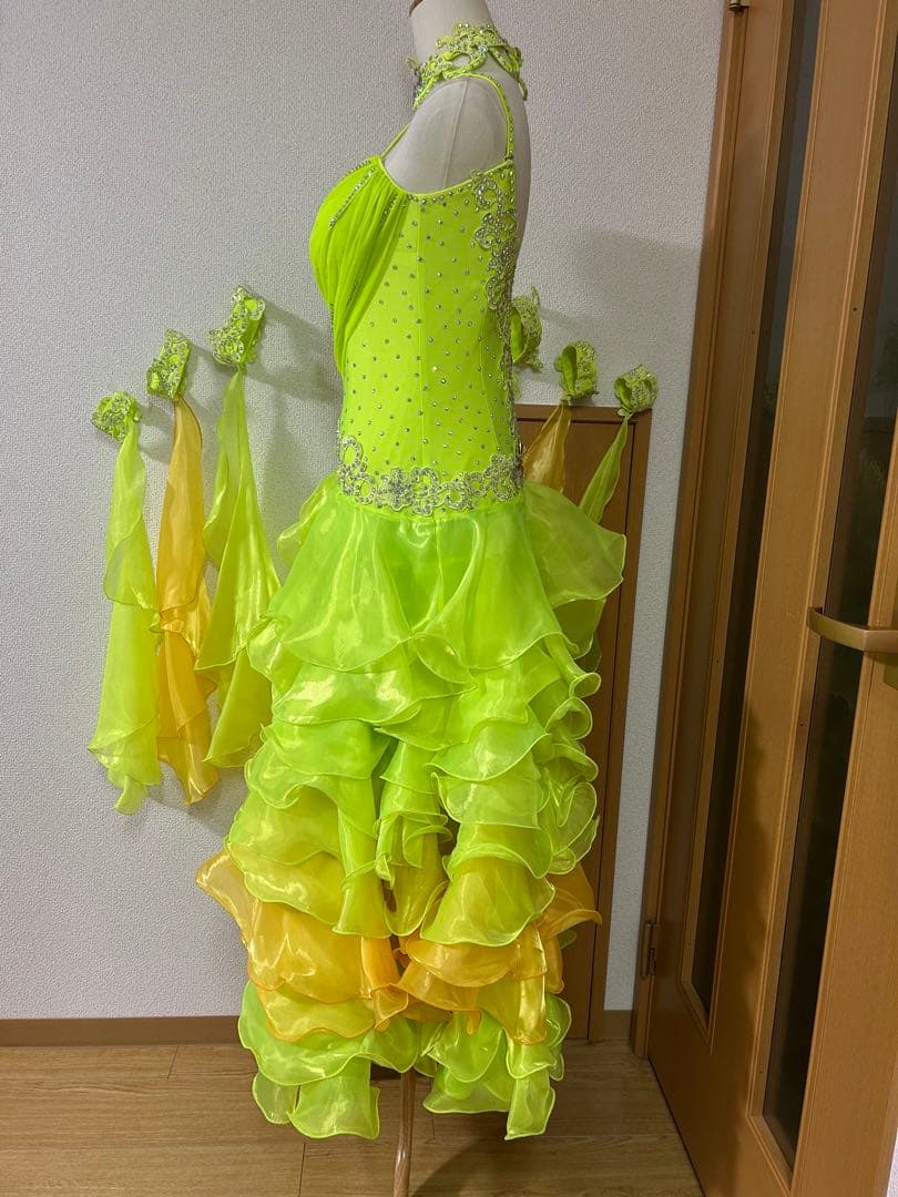 社交ダンス スタンダードドレス 蛍光イエロー・オレンジ 競技会