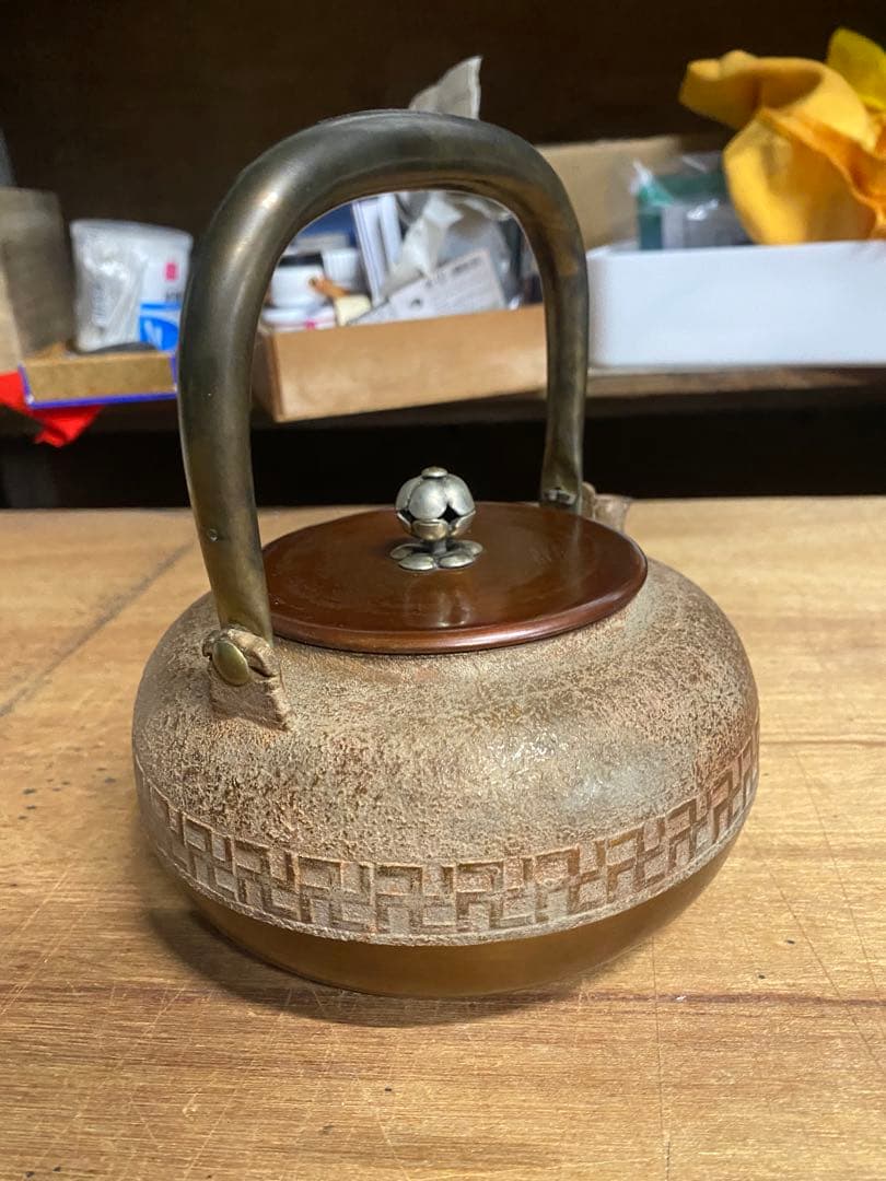古い卍入瀟酒瓶 しょうしゃ 銅瓶 鉄瓶 茶道具