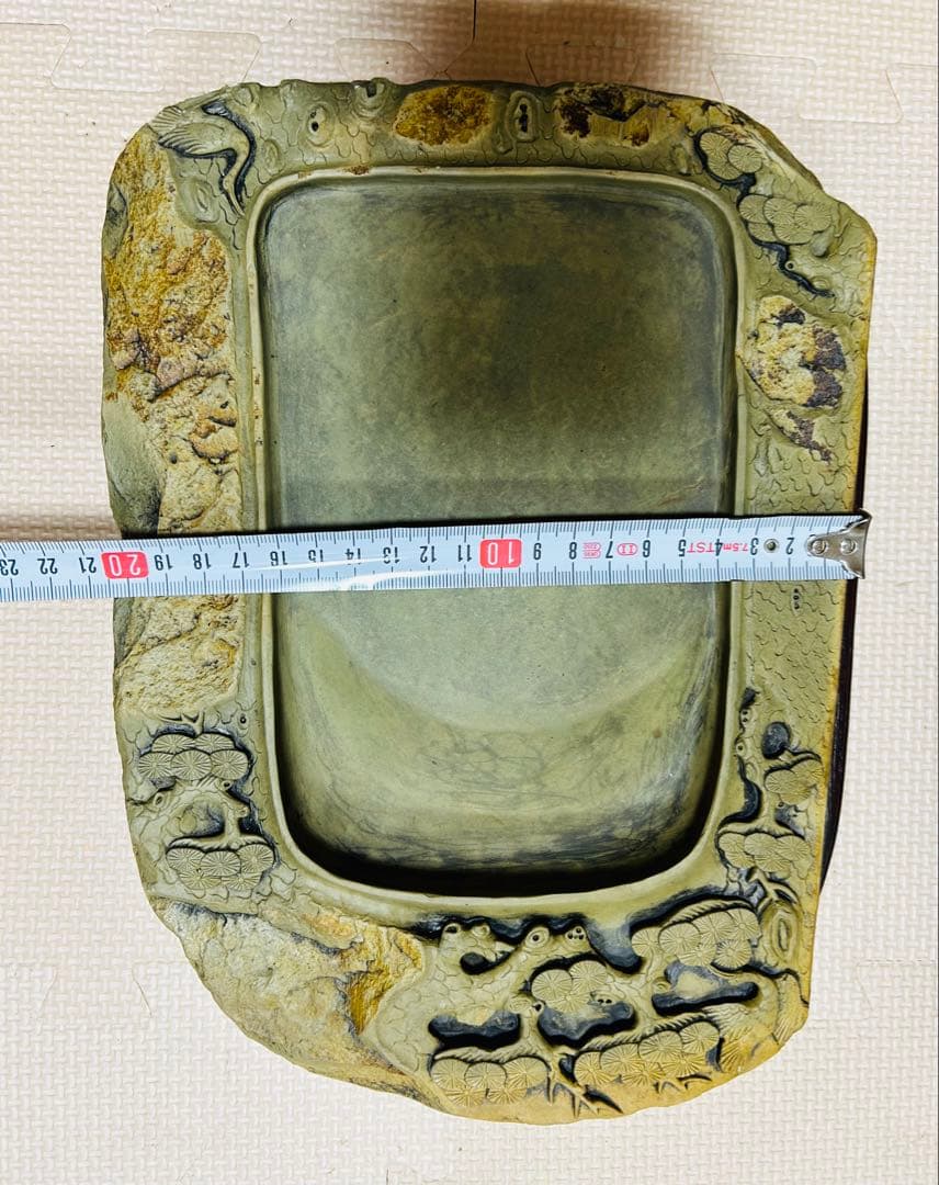 [極上珍品]房具 中国　清時代　古美術　硯紫檀蓋付き 松鶴綠端溪文房具