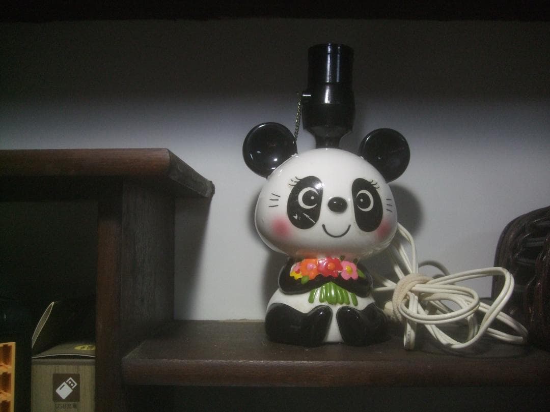当時物★内藤ルネ★パンダ★シール付き★ 陶器製  電気スタンド