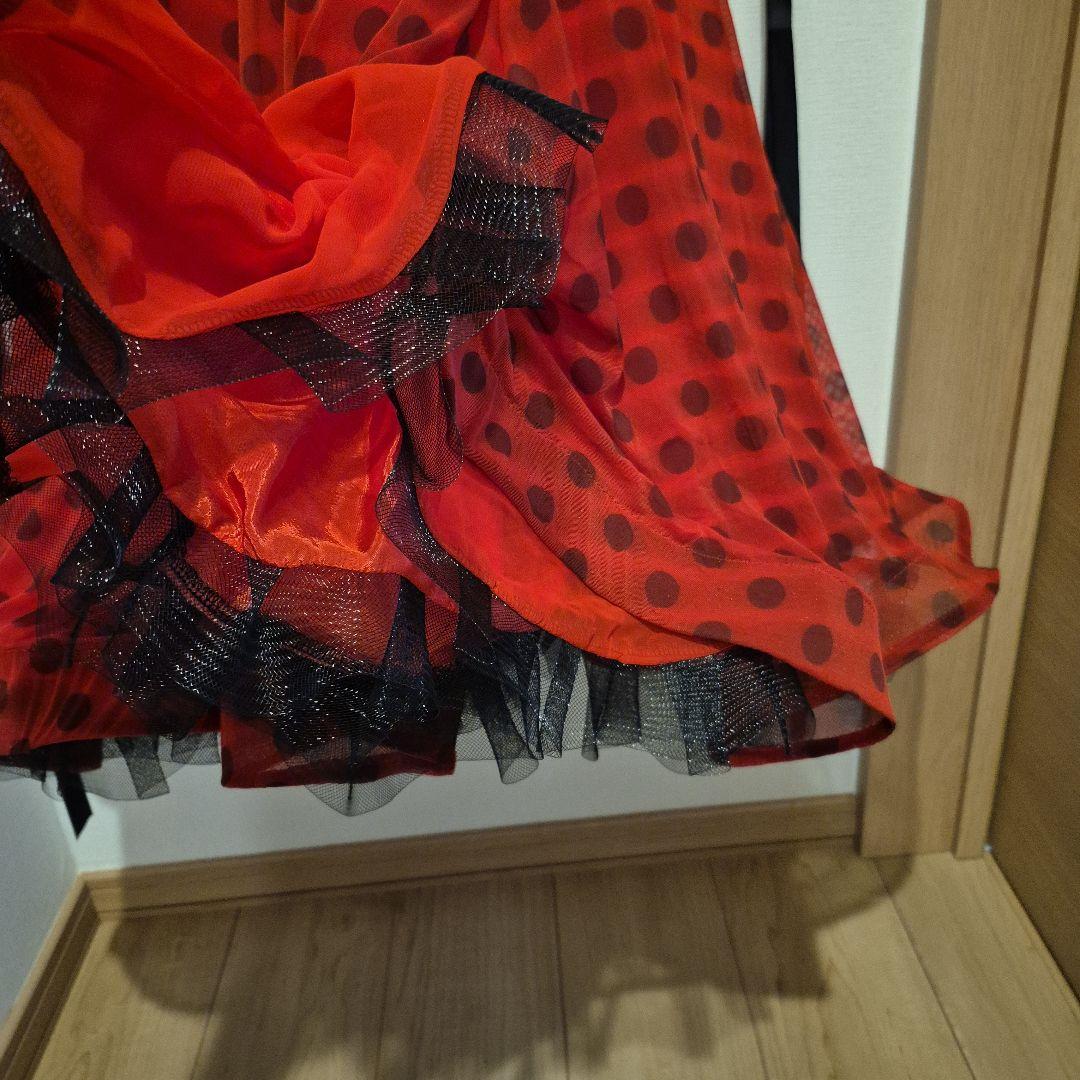 社交ダンス　スタンダードドレス　赤と黒の水玉模様ドレス　S～M