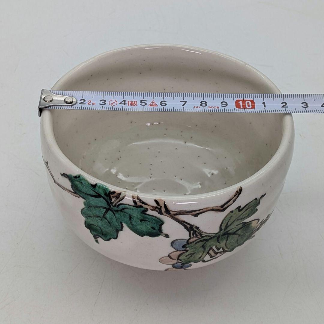 力石俊二 色絵葡萄文茶盌 共箱栞 益子焼 抹茶碗 抹茶茶碗 茶道具 茶器 食器