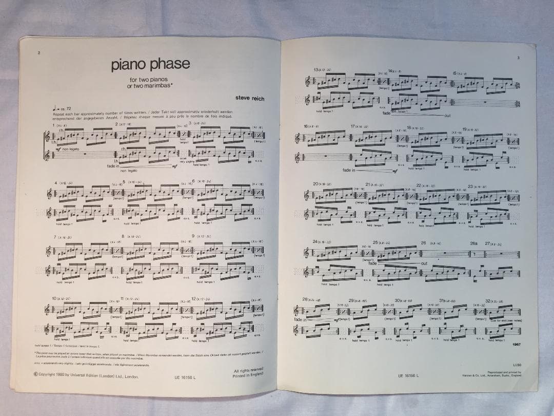 Steve Reich のSong Collection 5 Score