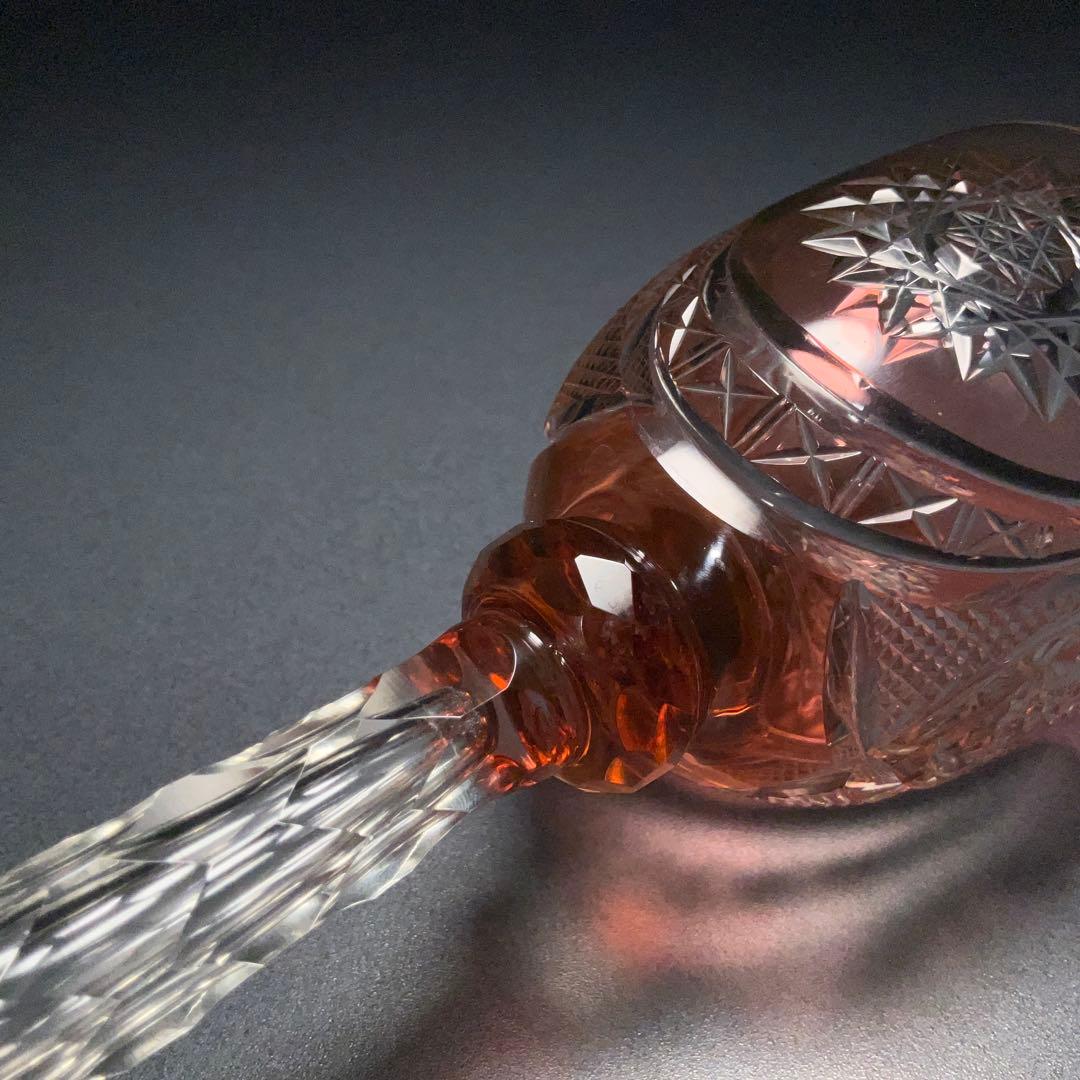 【希少】アンティークグラス　カットガラス　赤　ワイングラス　美品　R1332ダI