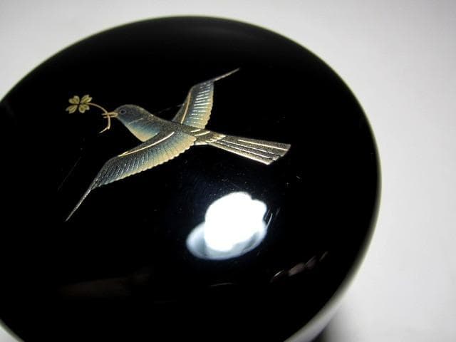 ＜お値引中＞鈴谷鉄五郎 鳥蒔絵 中棗 裏千家十五代 鵬雲斎花押 　v97