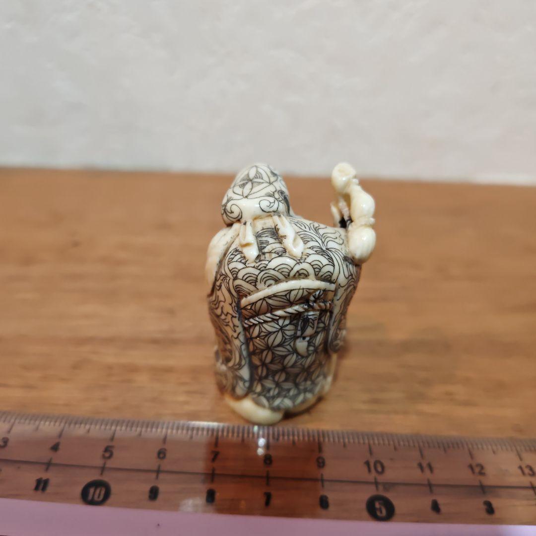時代提物 七福神根付 天然素材 在銘【寿老人】高約4.9cm 重さ約33ｇ 長寿